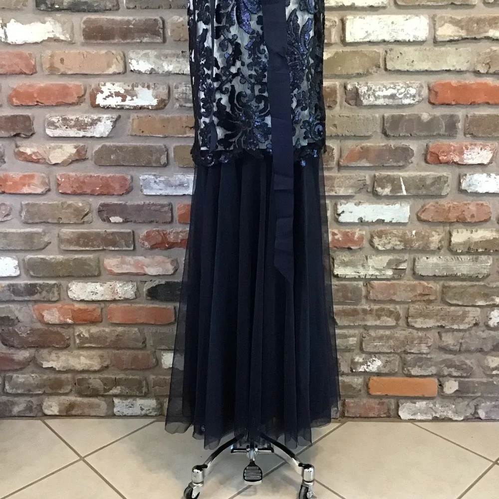 Tadashi Shoji Navy and White Lace Maxi Dress - Picture 6 of 10